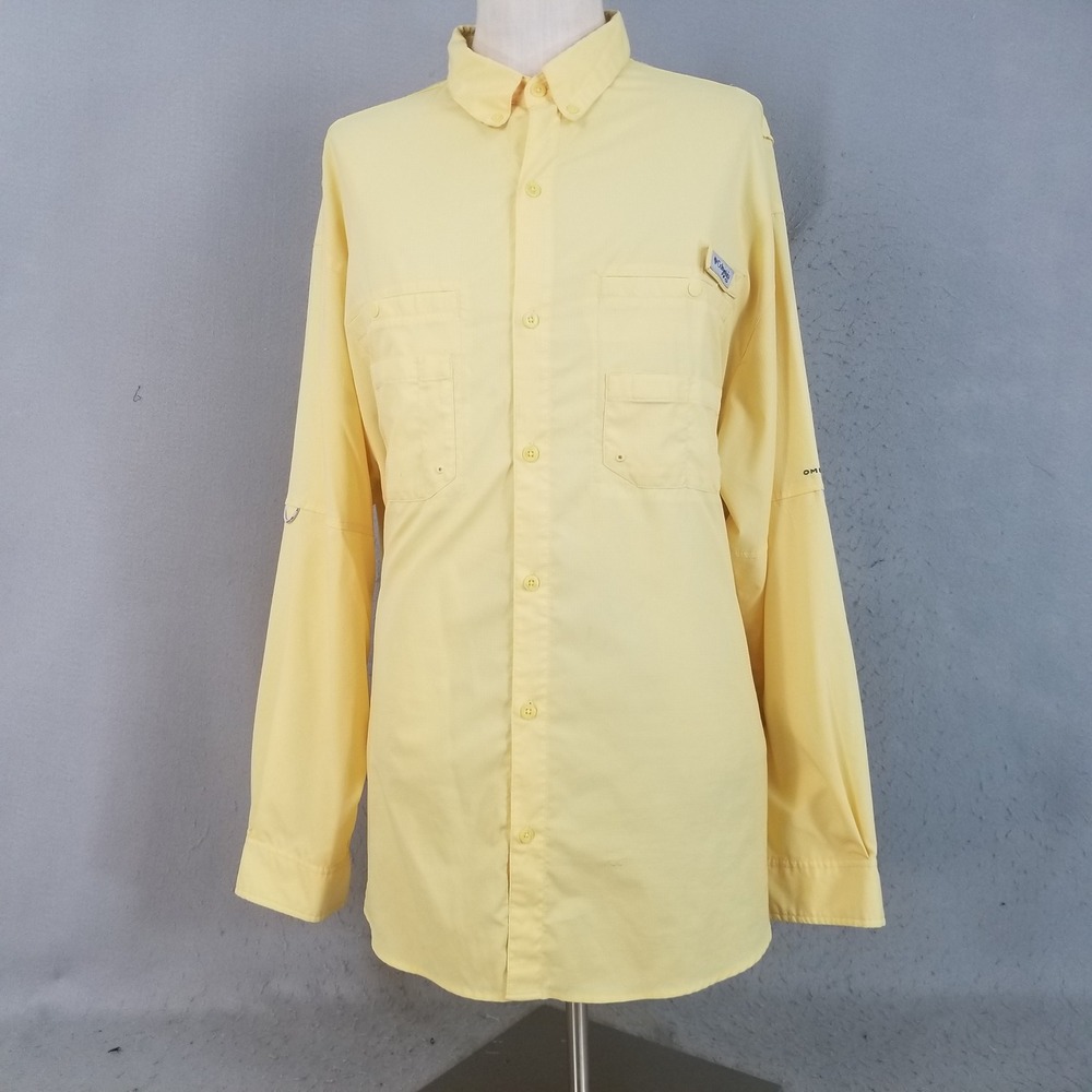 Columbia Fishing Shirt Mens XXL Yellow PFG Long Sleeve Omni-Shade UPF30